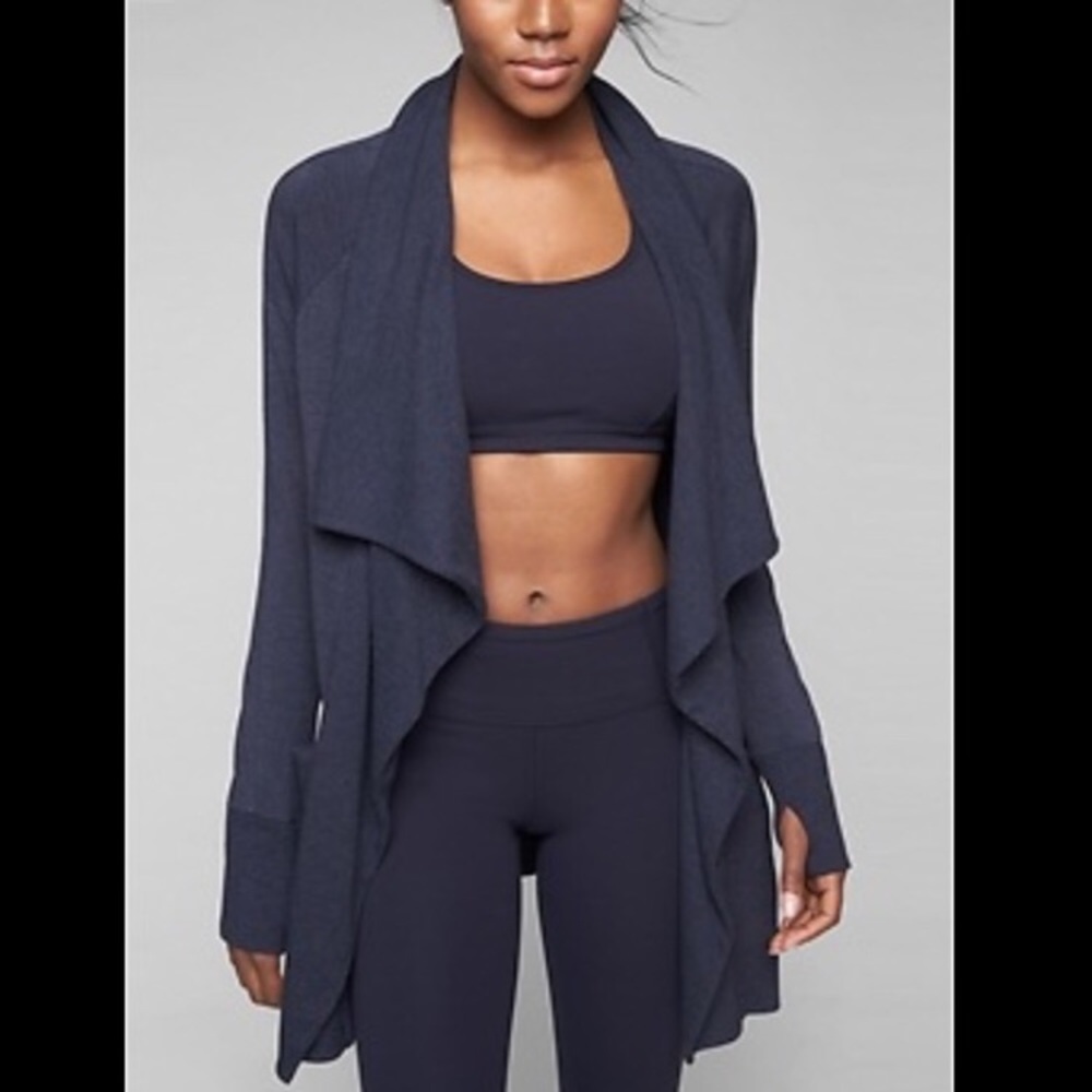 Athleta Studio Wrap Sweater- Heather Blue